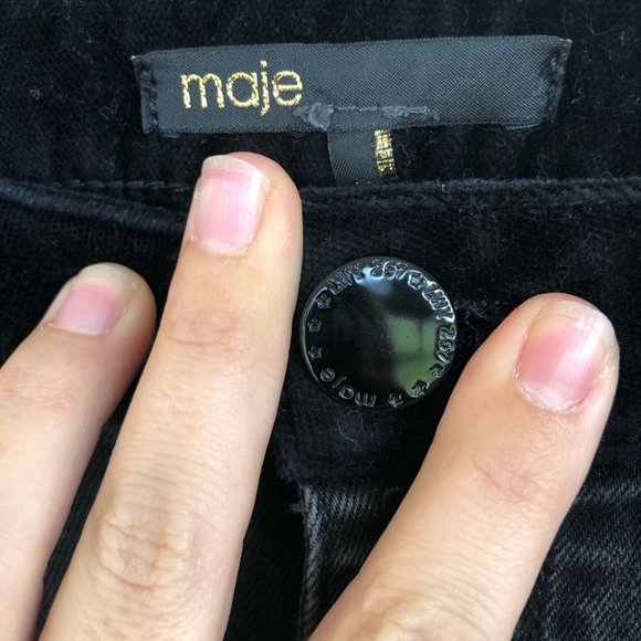Maje Black Velvet Trim Pino Designer Skinny Jeans 24 - Picture 10 of 12